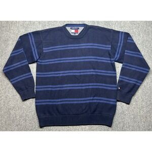 Tommy Hilfiger Sweater Mens XL Navy Blue Striped Cotton Crew Neck Long Sleeve